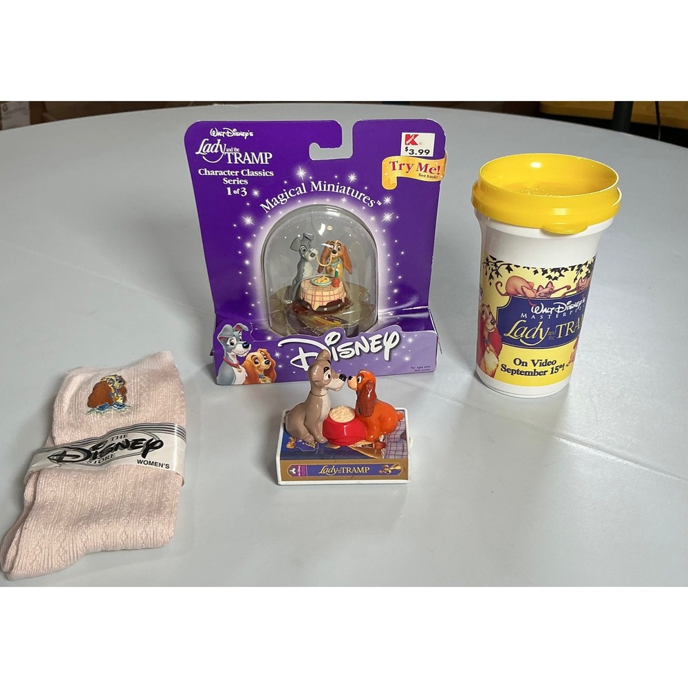VTG 90s Disney Lady and the Tramp Bundle Miniature Toy Socks Cup Lot